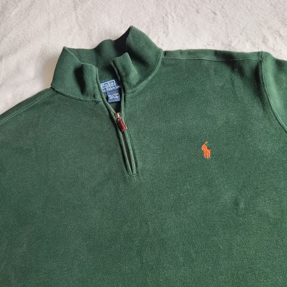 Vintage Polo Ralph‎ Lauren Quarter Zip Sweater Green Orange Pony Mens XL